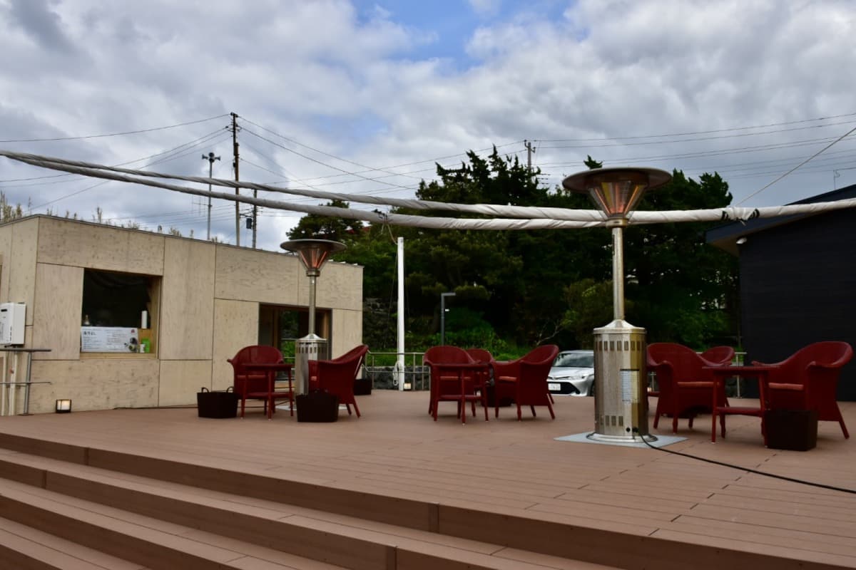Motomachi Terrace, A Japanese Tea Café where you can savor Japanese tea and local island ingredients, with both indoor and open-air seating available, tokyo, izu islands, izu oshima, japan, Motomachi port